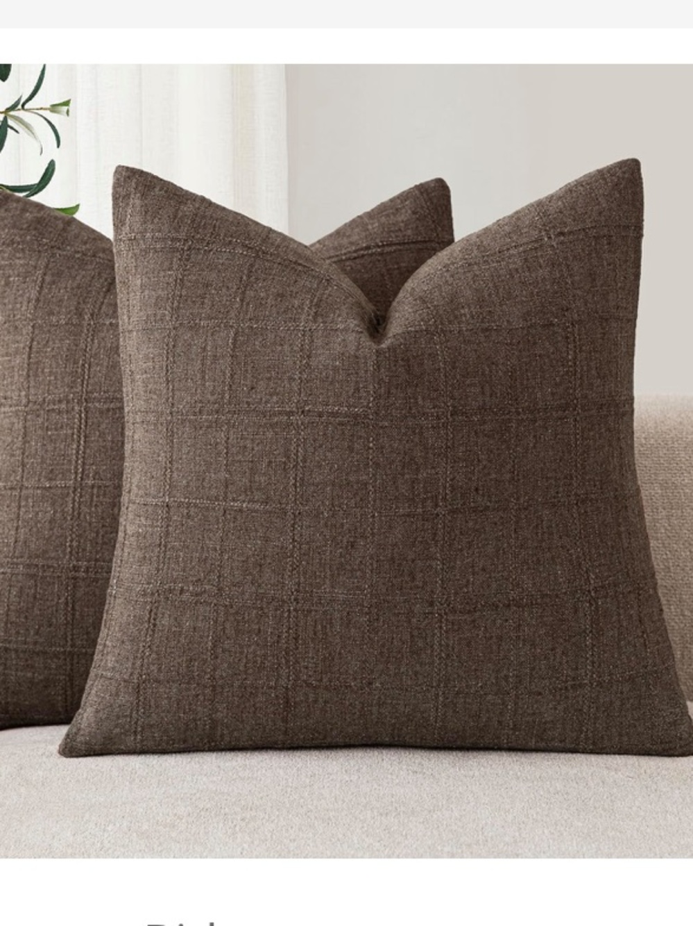 LARGE Checkered Euro Shams SQUARE Linen/Polyester Blend BROWN 26x26” (2-pack)